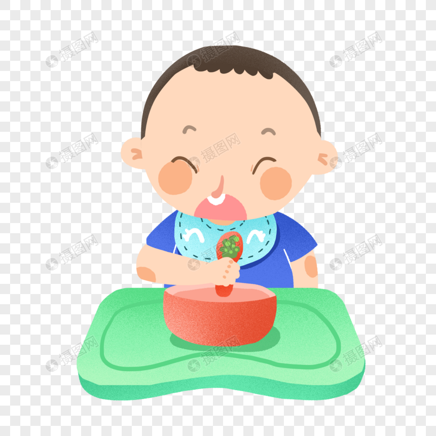 免抠元素 手绘/卡通元素 吃饭 自己吃饭的小宝宝.