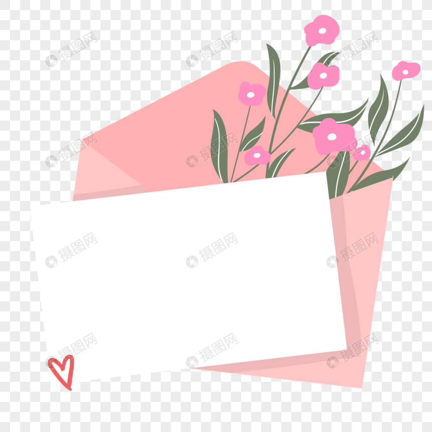 手绘粉色信封邀请函花朵装饰图片