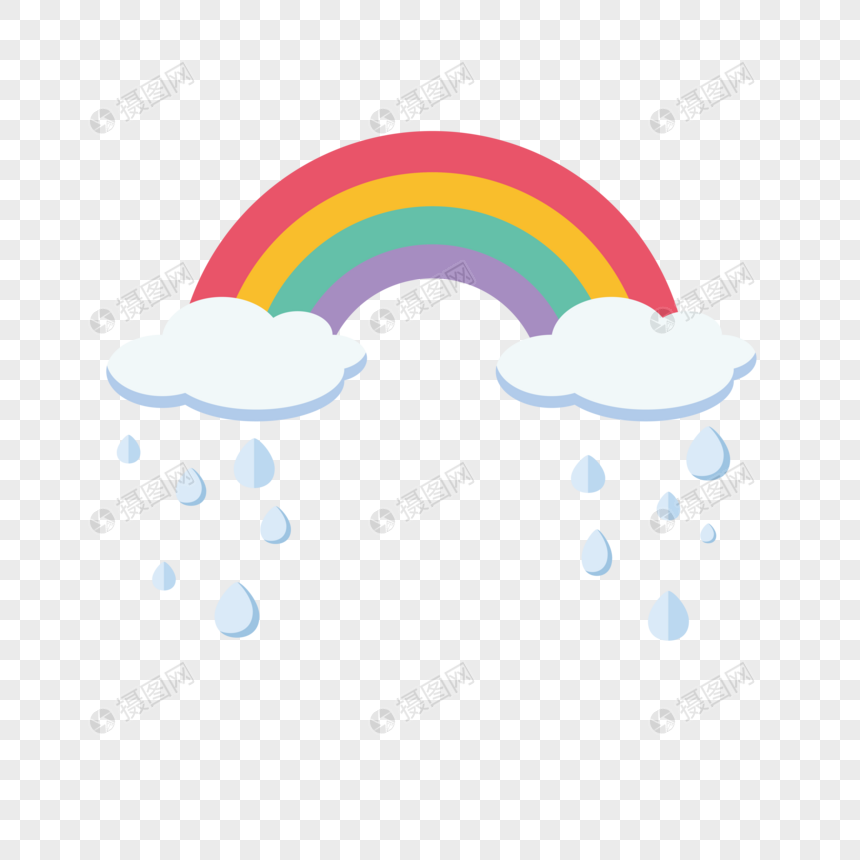 下雨天彩虹扁平插画图片