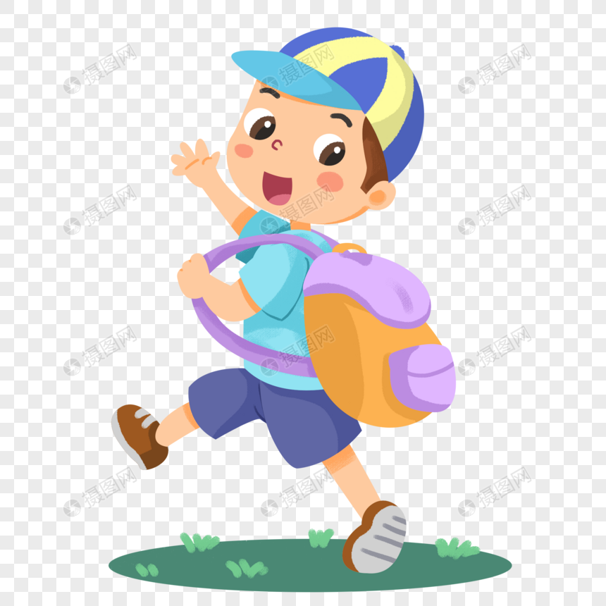 免抠元素 手绘/卡通元素 手绘背着书包上学的小男孩.psd