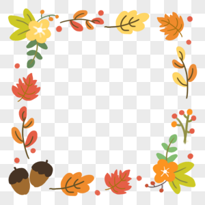手绘秋季树叶果实装饰边框花边图片
