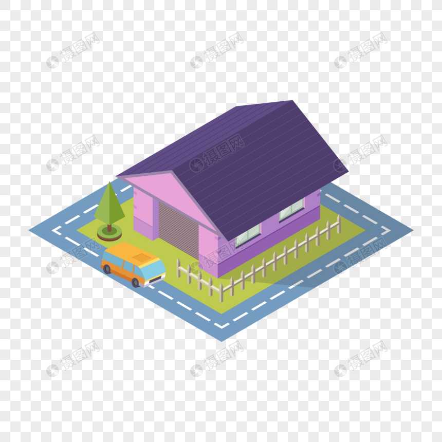 紫色屋顶建筑图片
