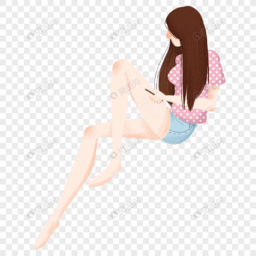 卡通女生坐姿看手机元素素材下载-正版素材401515472