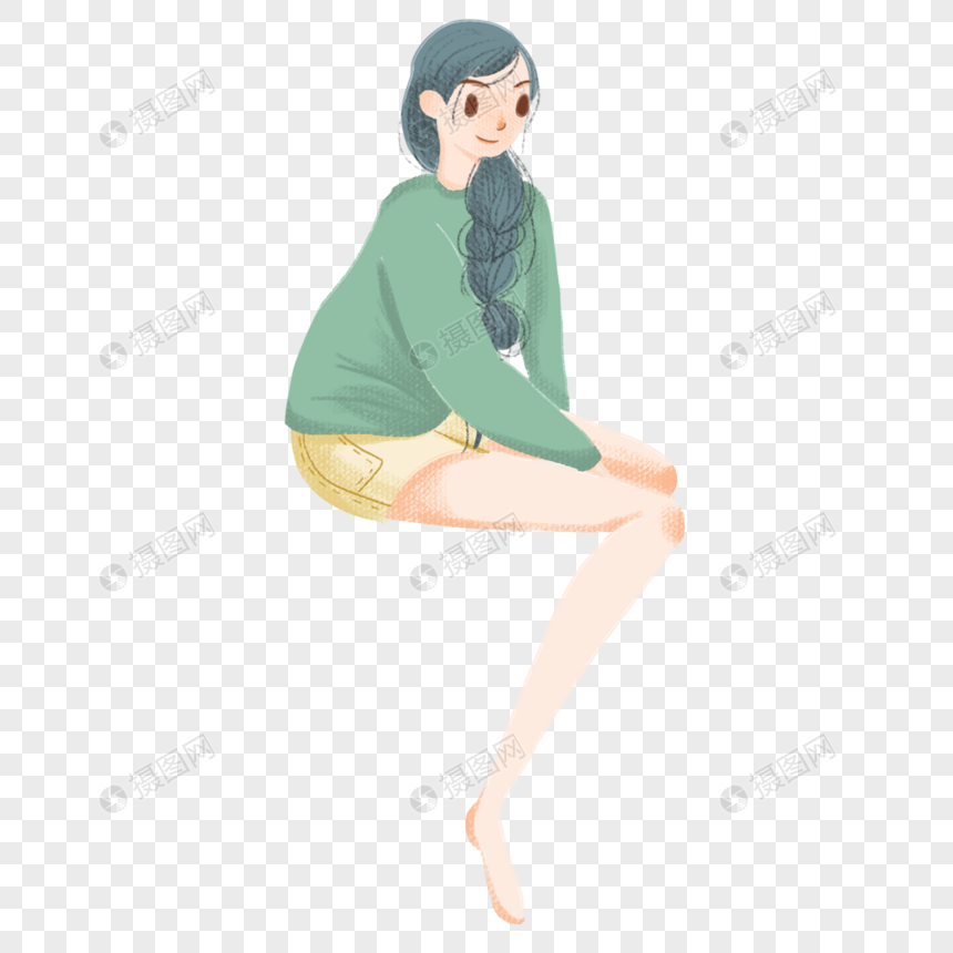卡通女生短裤坐姿