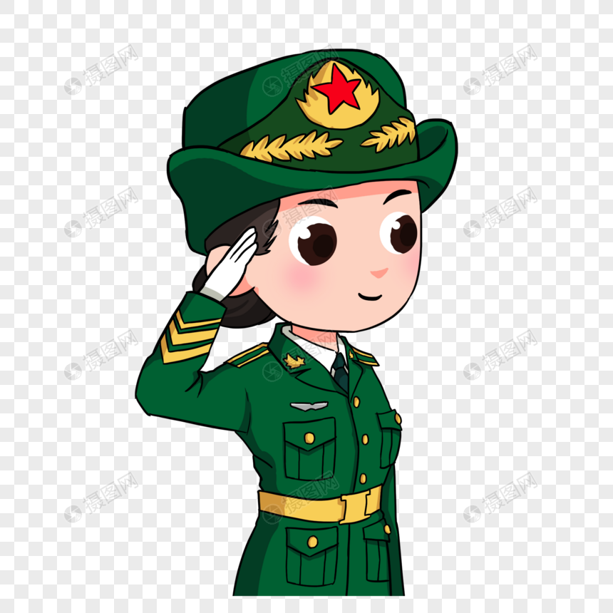 卡通女兵敬礼国旗图片