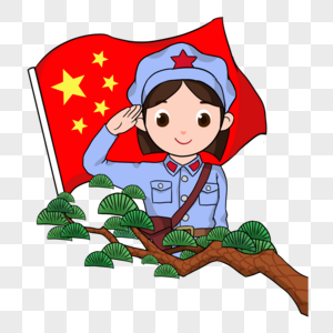 卡通女兵国旗敬礼军装高清图片素材