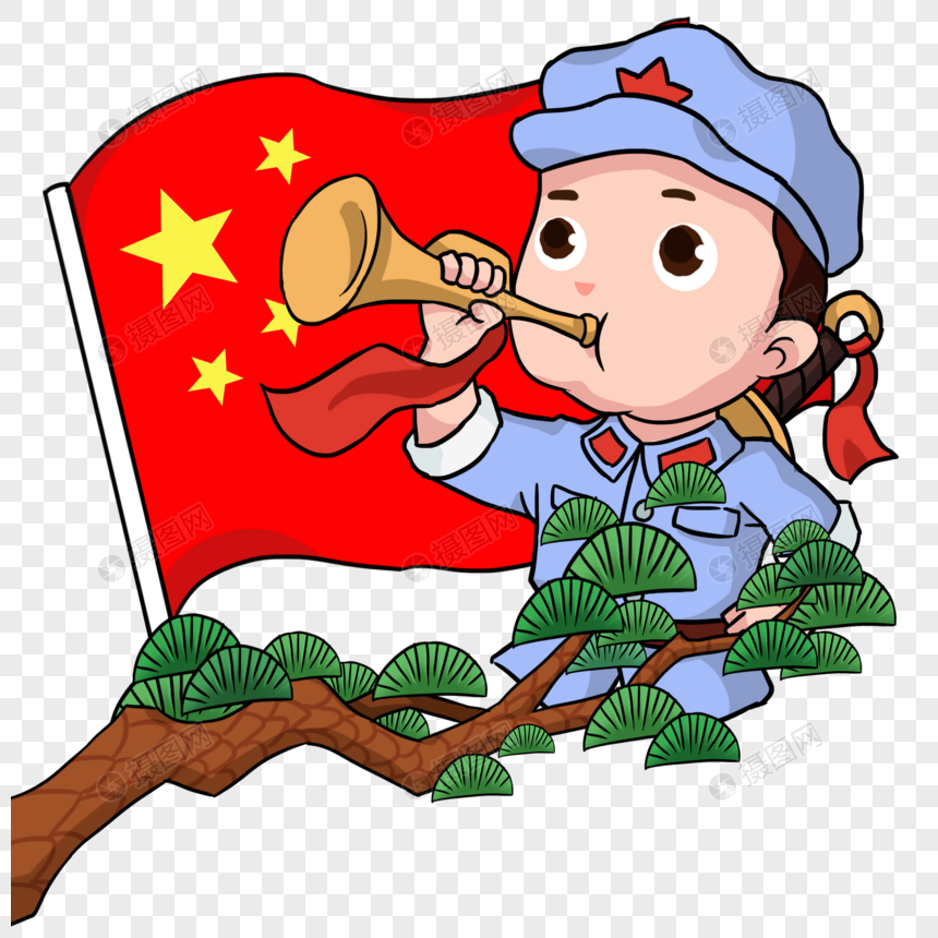 卡通军人吹冲锋号