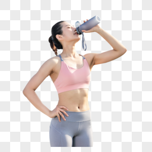 女性户外运动健身喝水图片