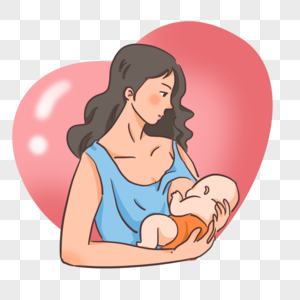 手绘给宝宝喂母乳的妈妈图片素材