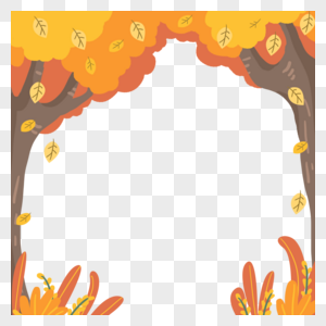 手绘秋天树木装饰边框图片
