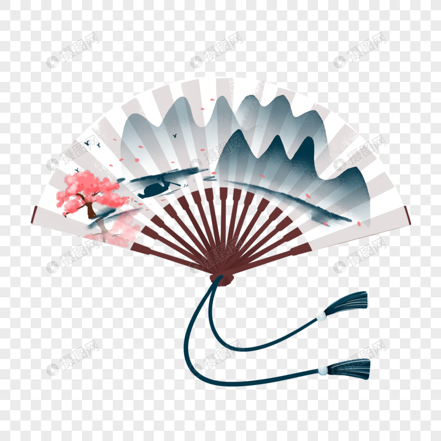 中国风古风山水桃花折扇
