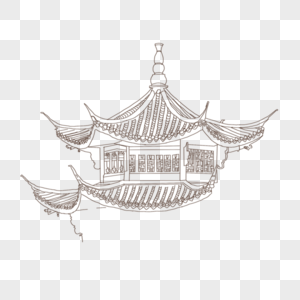 线描古风建筑图片