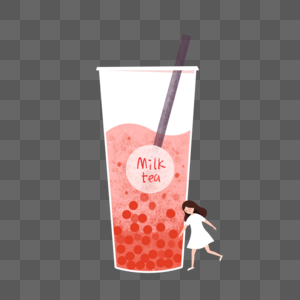 草莓味奶茶元素插画图片