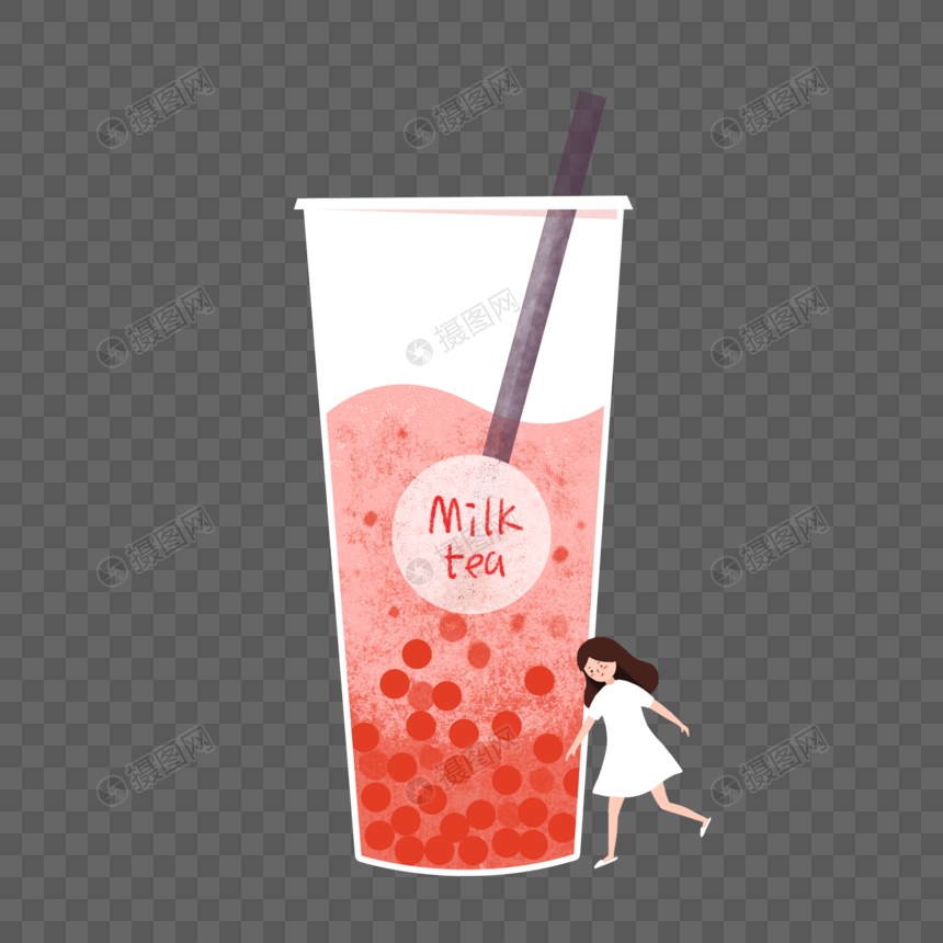 草莓味奶茶元素插画
