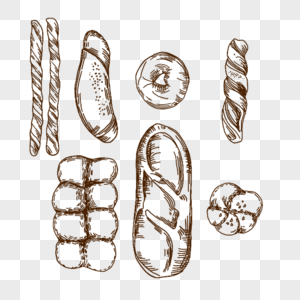面包美食烘焙手绘线描插画复古图片