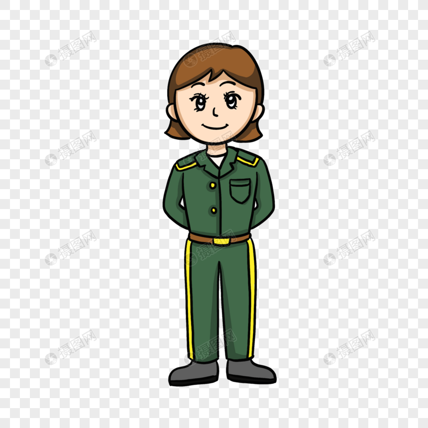 卡通女军人站立元素