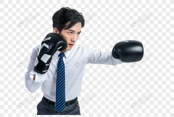 年轻商务男子戴着拳击手套图片