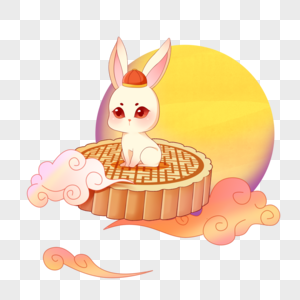 中秋节坐在月饼上的玉兔图片