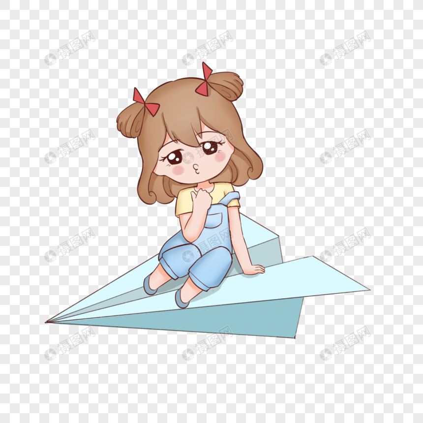 开学季坐着纸飞机飞行的小女孩