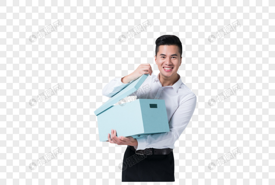 商务男性抱着收纳盒图片
