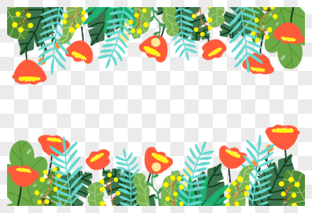 红色花草植物结合边框底纹图片