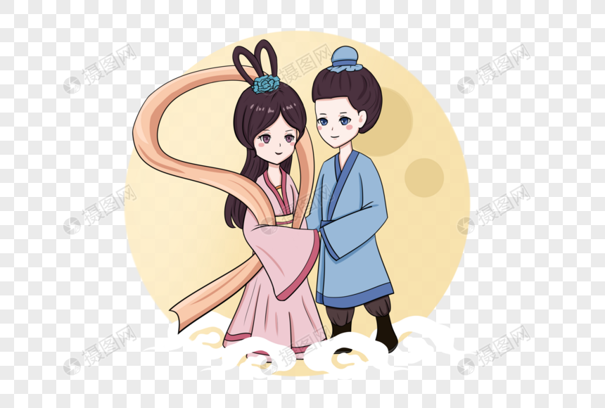 七夕情人节卡通古装手绘牛郎织女