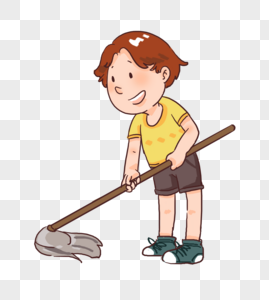 拖地做家务的男孩