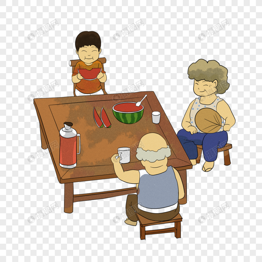 吃西瓜的家人图片