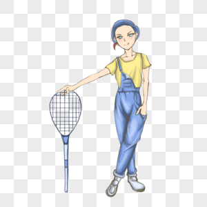 手绘打网球的女孩图片