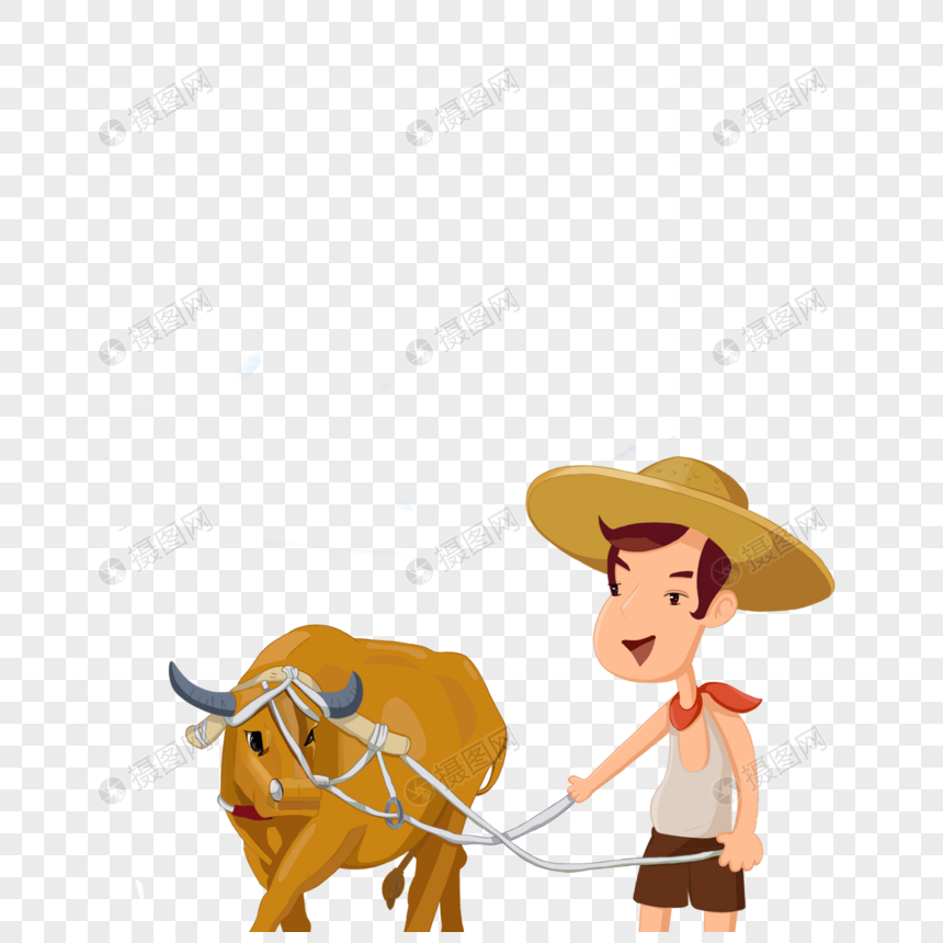 免抠元素 手绘/卡通元素 赶着牛劳动的人.psd 860_860