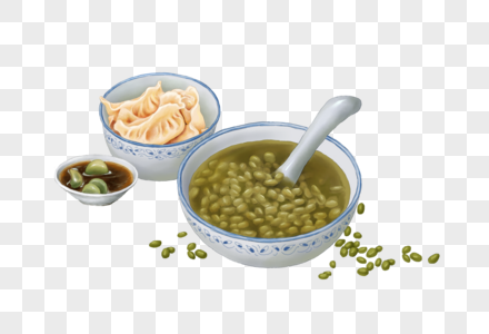 绿豆汤和水饺图片
