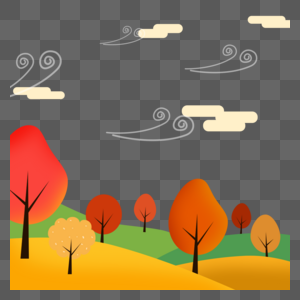 创意手绘秋季风景插画秋天原野树木图片