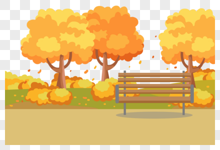 手绘秋季公园一角图片素材