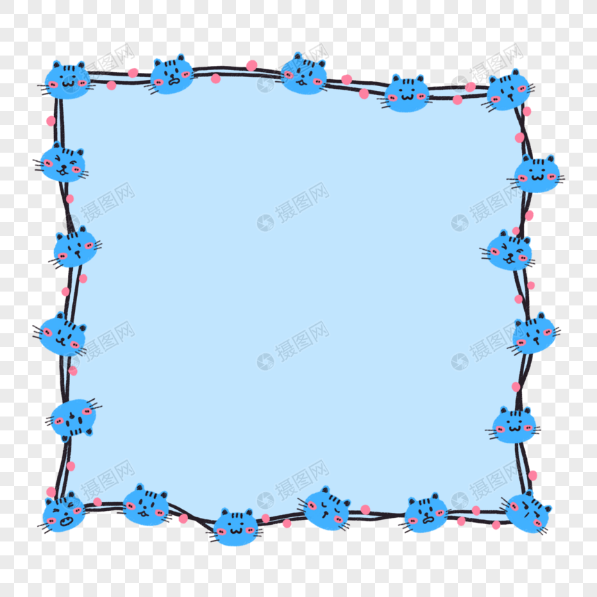 蓝色可爱小猫动物边框图片