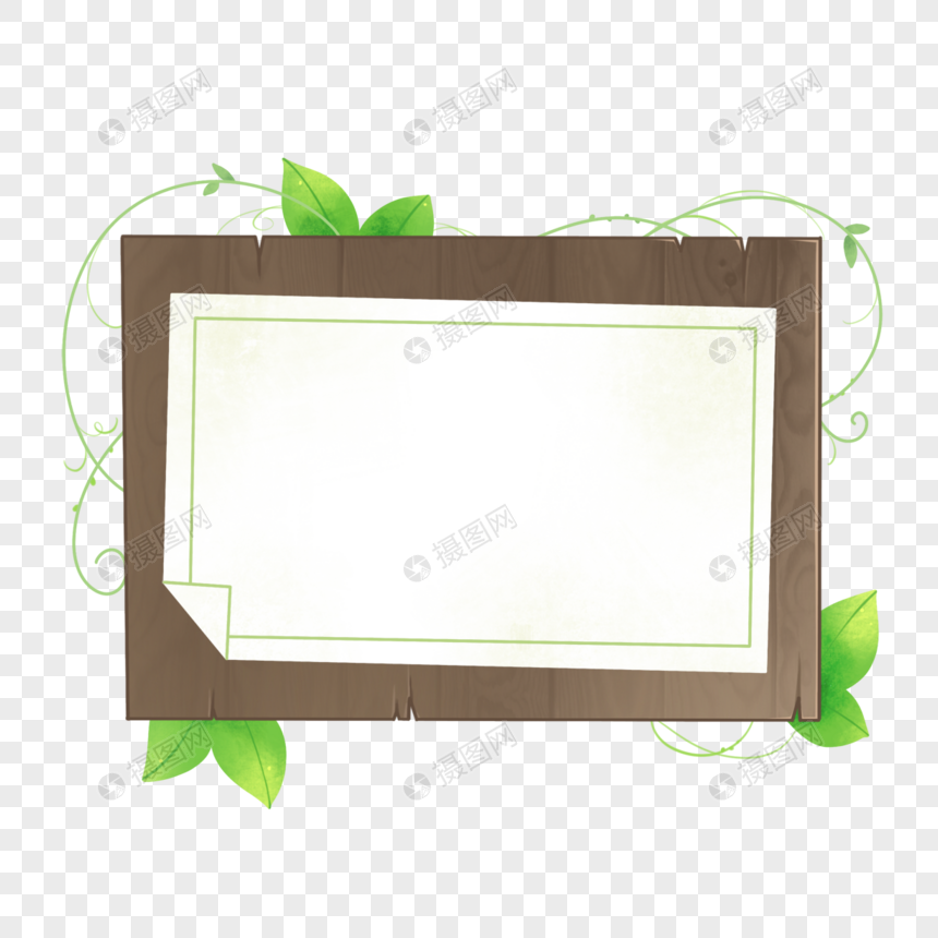 清新木板告示牌通知植物边框图片