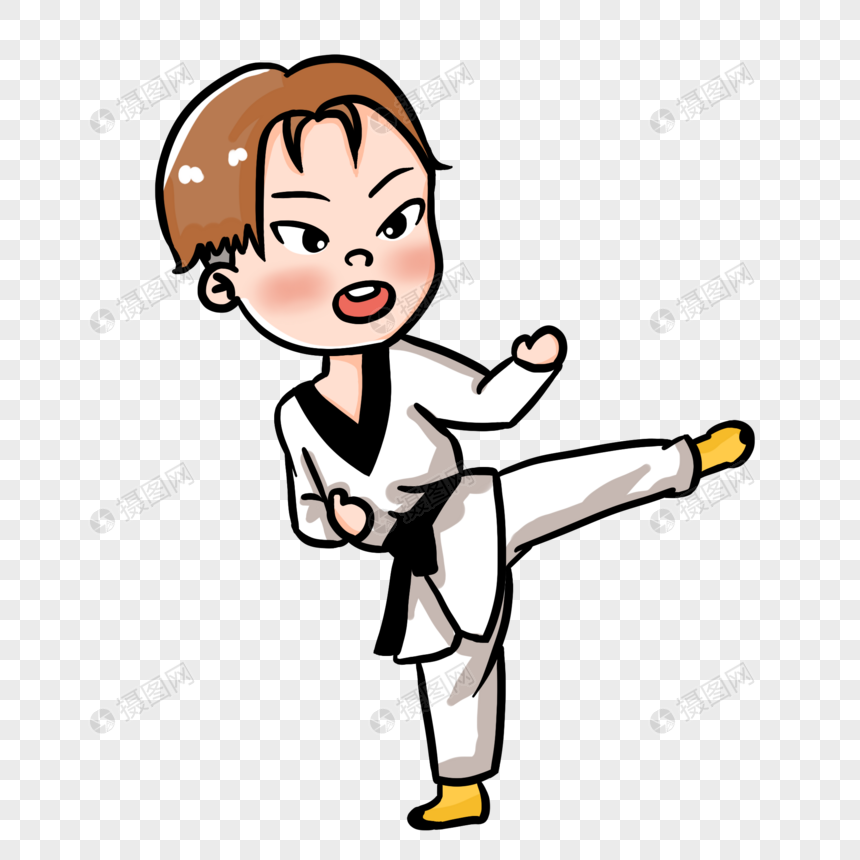 免抠元素 手绘/卡通元素 暑期培训学习跆拳道的女孩.psd