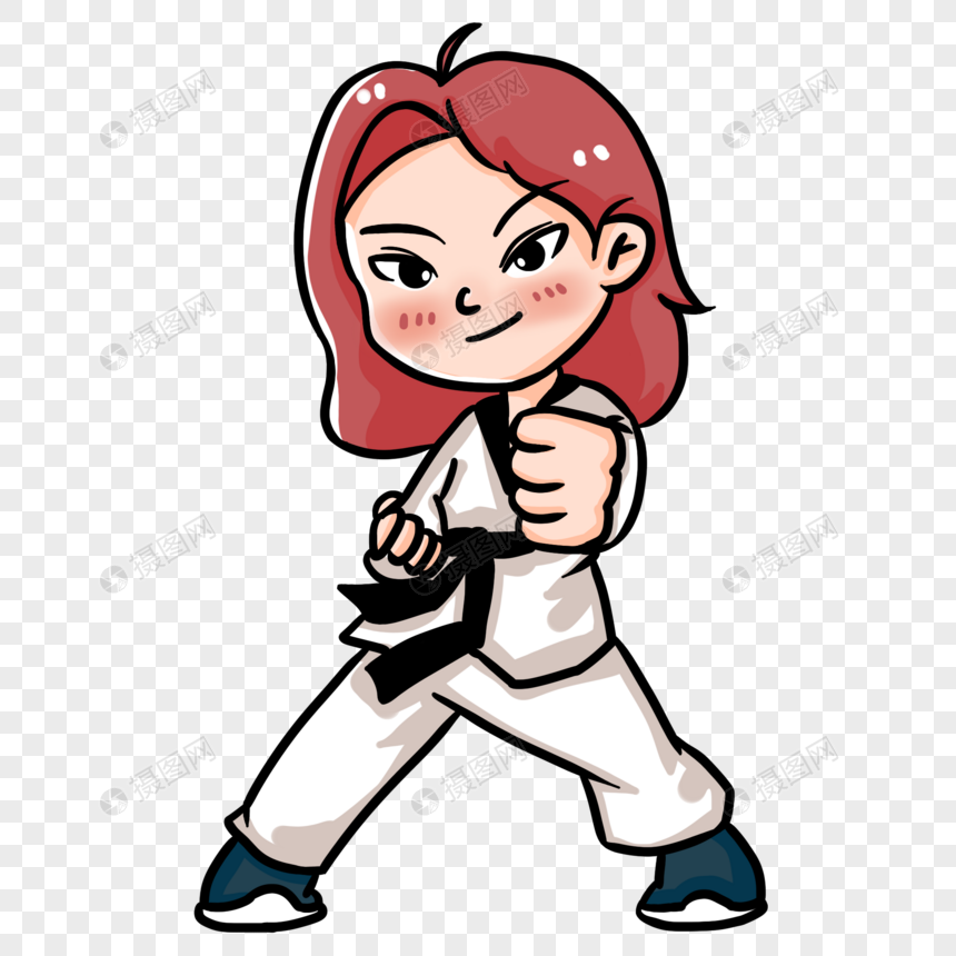 免抠元素 手绘/卡通元素 暑期培训练习跆拳道的女孩.psd 860_860