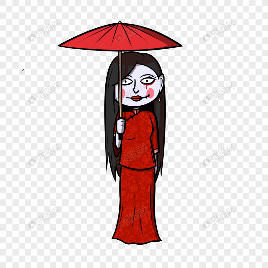 免抠元素 手绘/卡通元素 中元节 中元节红衣女鬼.psd860_860
