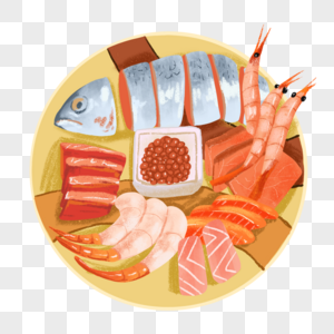海鲜大餐三文鱼手绘高清图片