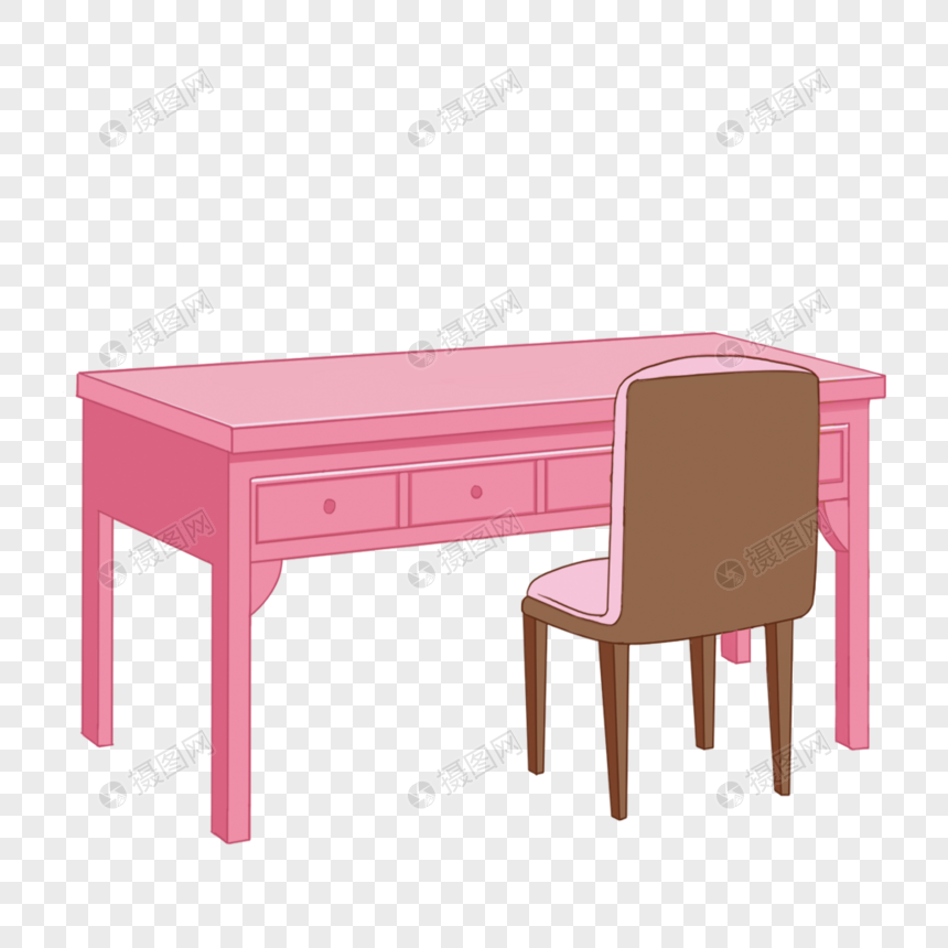 粉色卡通桌子椅子组合元素图片