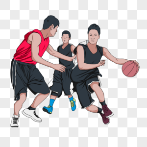 手绘篮球运动员打篮球比赛场景图片