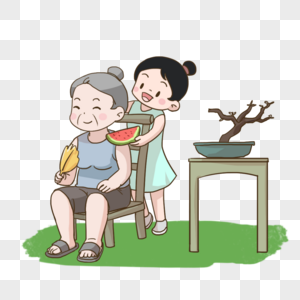 奶奶和小女孩乘凉图片