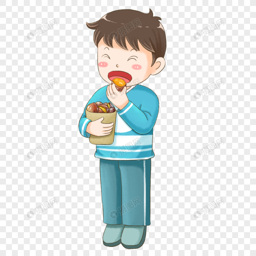 免抠元素 手绘/卡通元素 小男孩吃炒栗子.psd