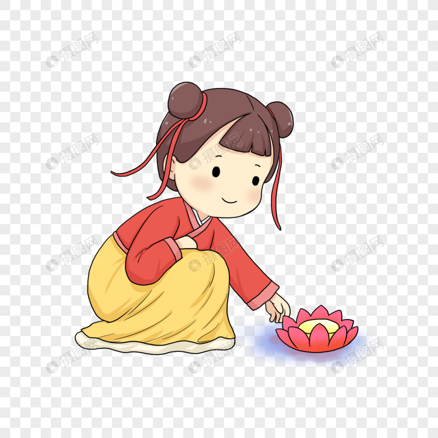 免抠元素 手绘/卡通元素 放河灯.