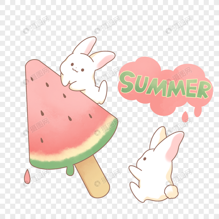 清凉夏天西瓜和兔兔图片