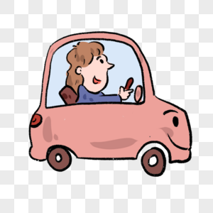 手绘女孩开粉色可爱小汽车元素图片