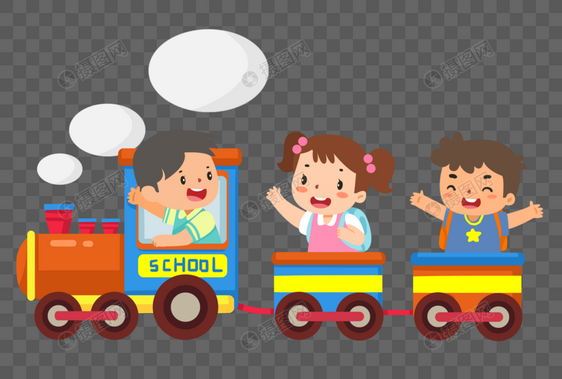 手绘坐着火车去上学的小朋友们图片