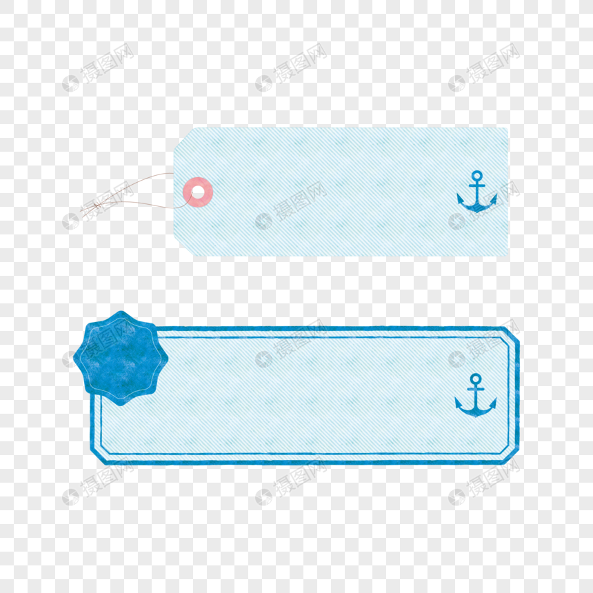 蓝色船锚标签边框图片