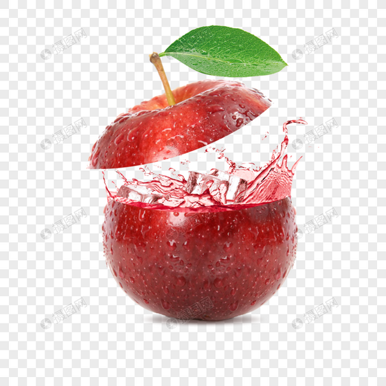 夏日切开的红苹果冰饮图片
