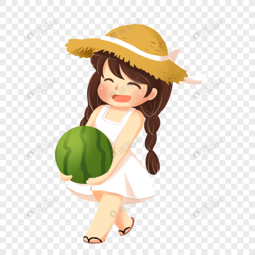 抱着西瓜的女孩